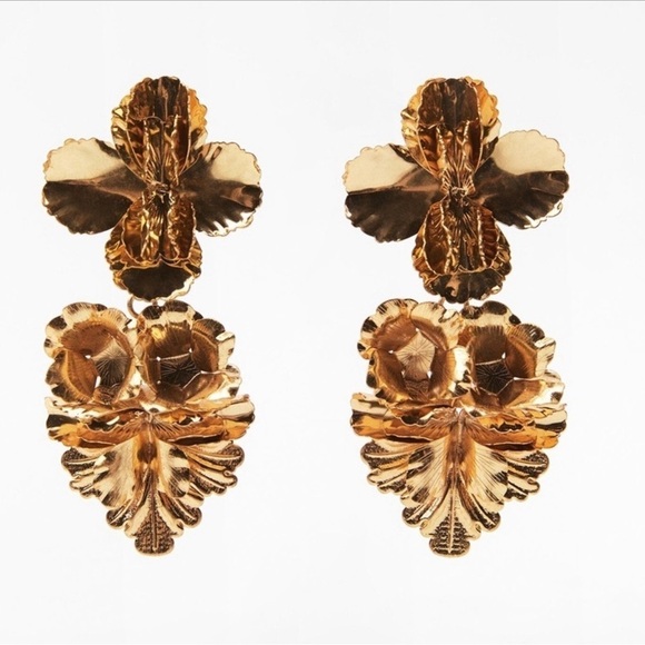 Zara NWT metal floral earrings - Picture 2 of 5